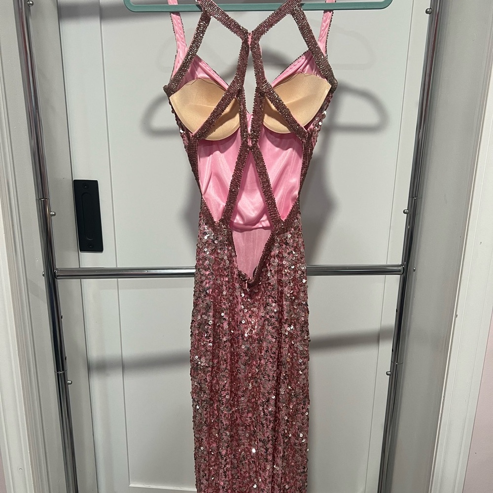 Elegant Pink Sequin Prom Dress - Picture 3 of 3